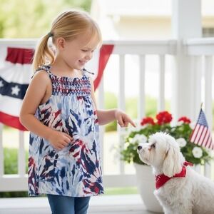 Girls Patriotic Tie Dye Tunic Top Red White Blue Summer Tank 4th July 4t 5t